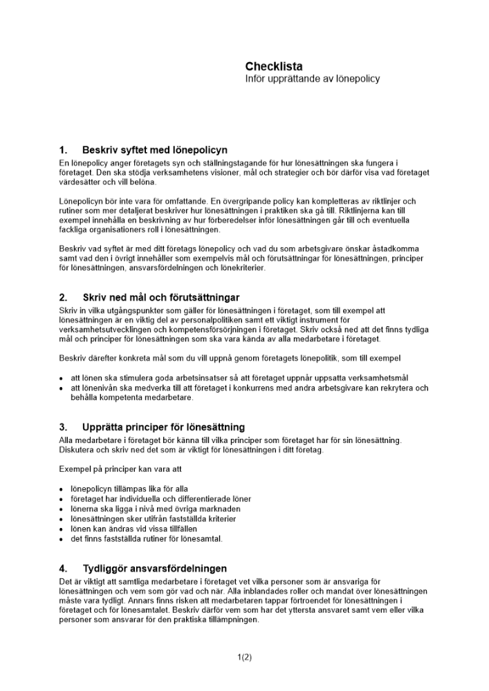 Checklista lönepolicy