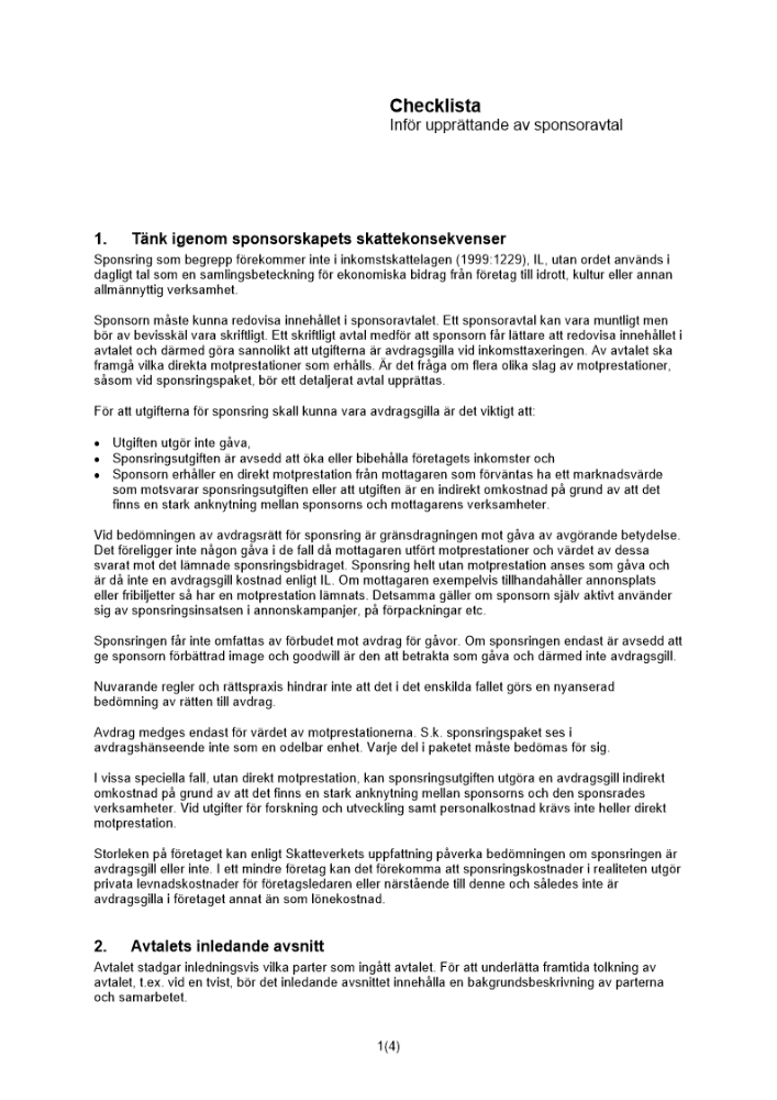 Checklista sponsoravtal