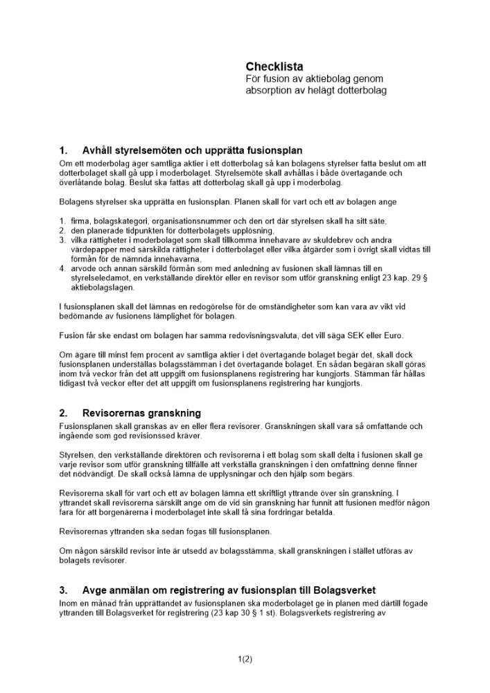 Checklista fusion helägt DB