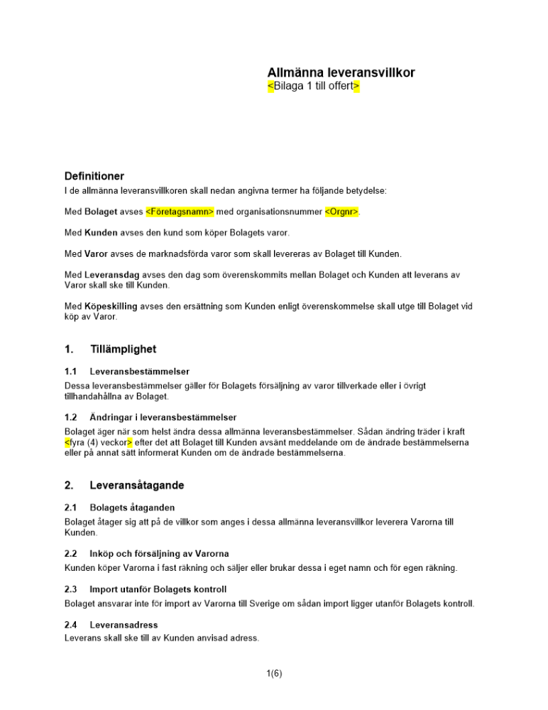 Allmänna leveransvillkor