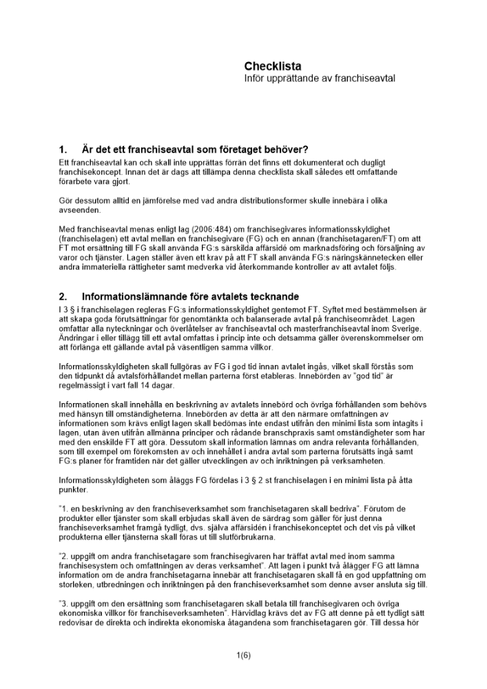 Checklista franchiseavtal