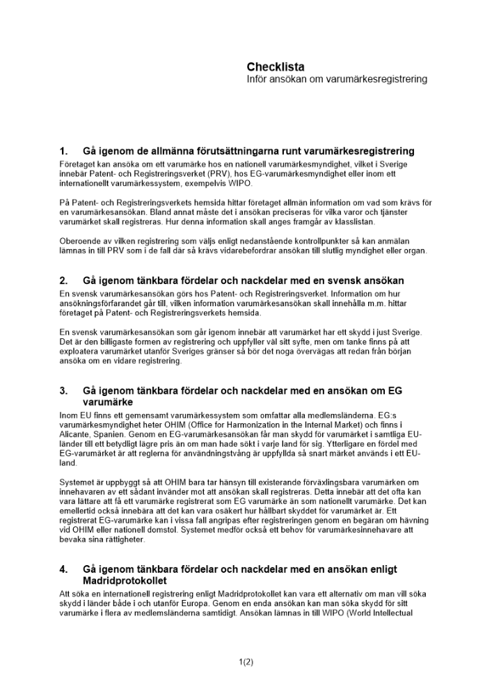 Checklista ansökan varumärkesregistrering