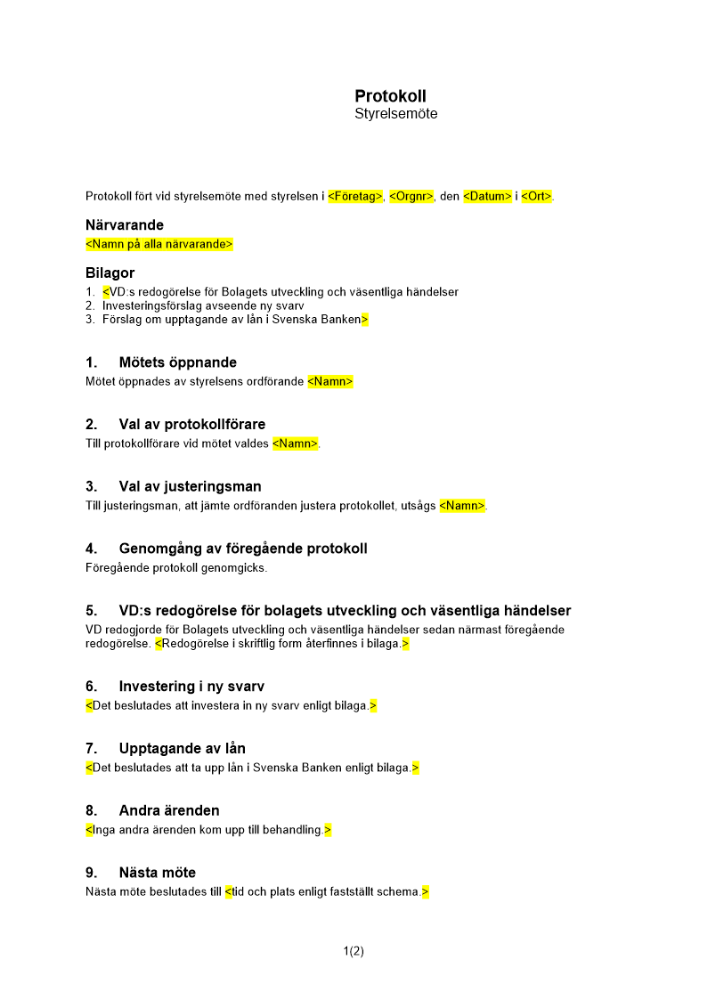 Protokoll styrelsemöte