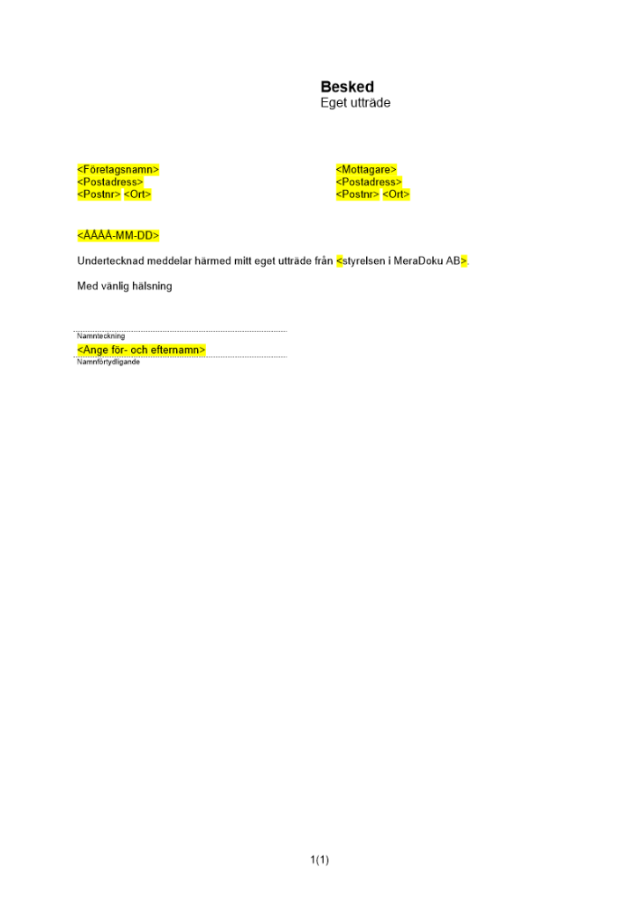 Besked om eget utträde