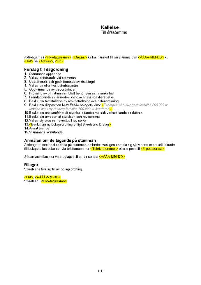 Kallelse årsstämma disponibla vinstmedel