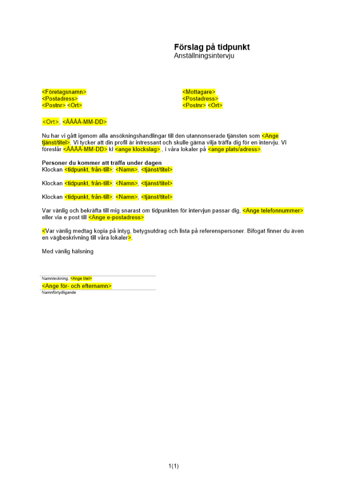 Förslag tidpunkt anställningsintervju