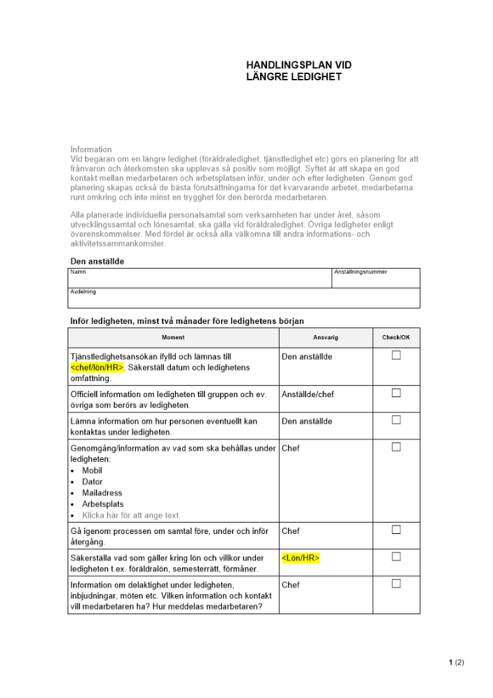 Handlingsplan vid längre ledighet