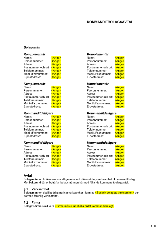 Kommanditbolagsavtal