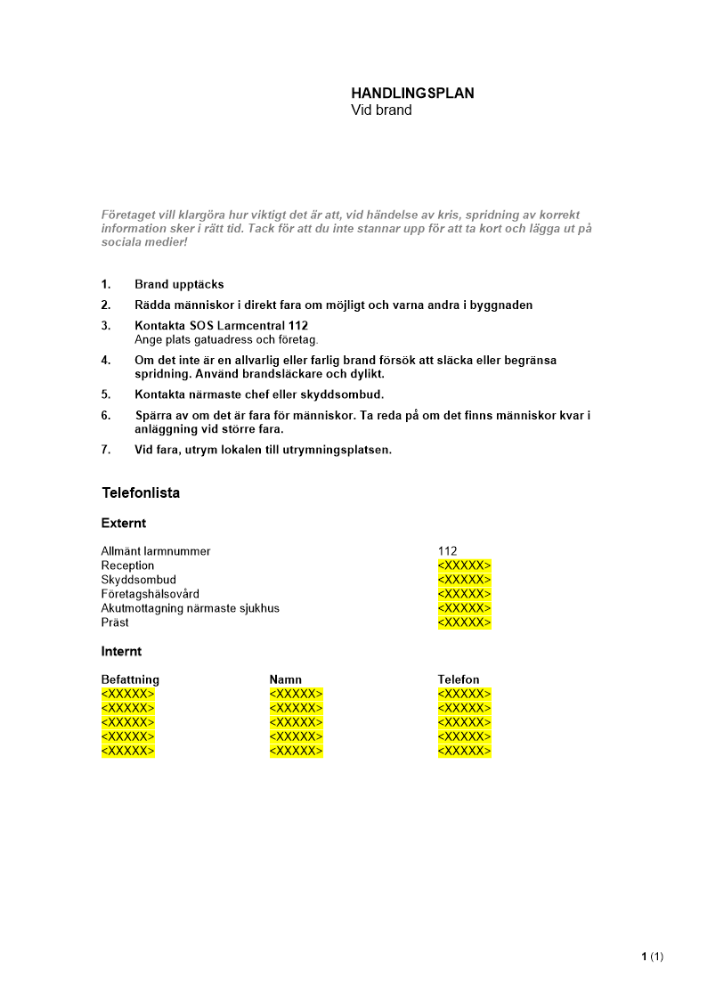 Krishantering - Handlingsplan vid brand