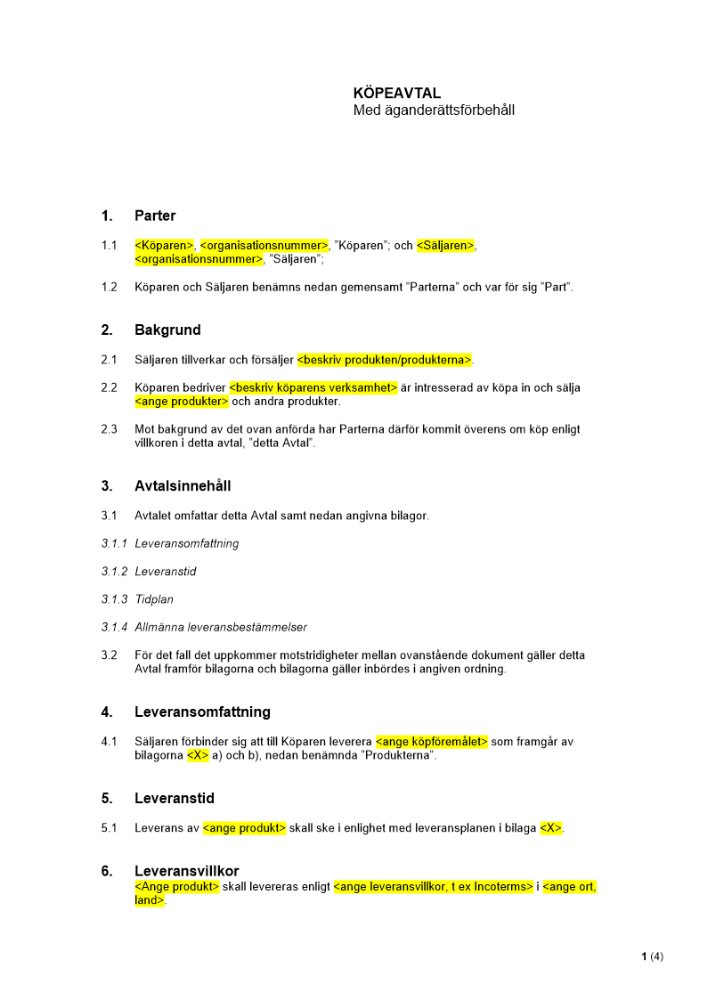 Köpeavtal med äganderättsförbehåll