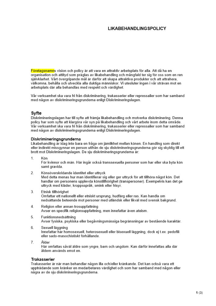 Likabehandlingspolicy
