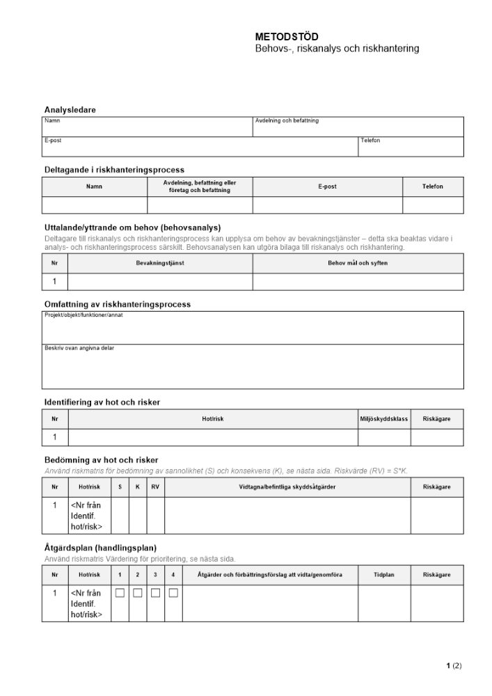 Metodstöd - Behovs- och riskanalys samt riskhantering - Bevakning