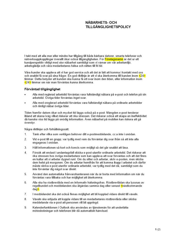 Nåbarhets- och tillgänglighetspolicy