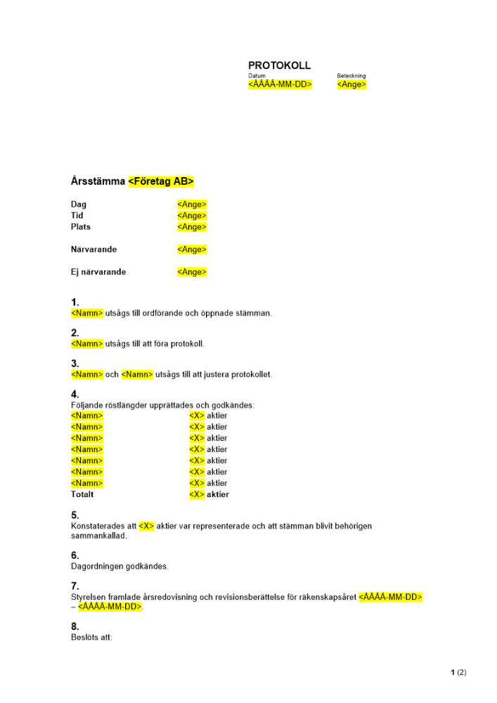 Protokoll årsstämma