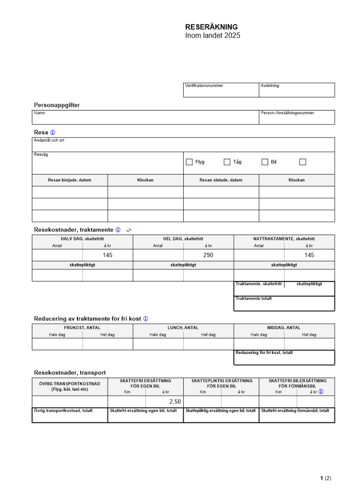 Reseräkning inrikes resa 2025