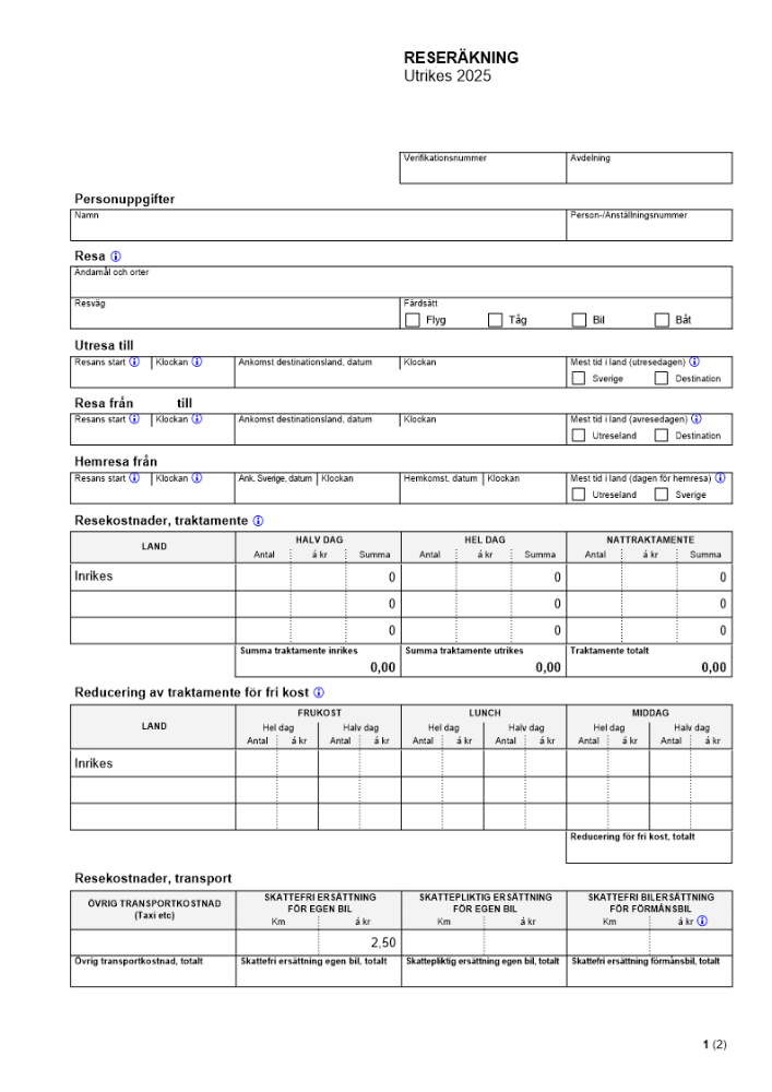 Reseräkning utrikes resa flera länder 2025
