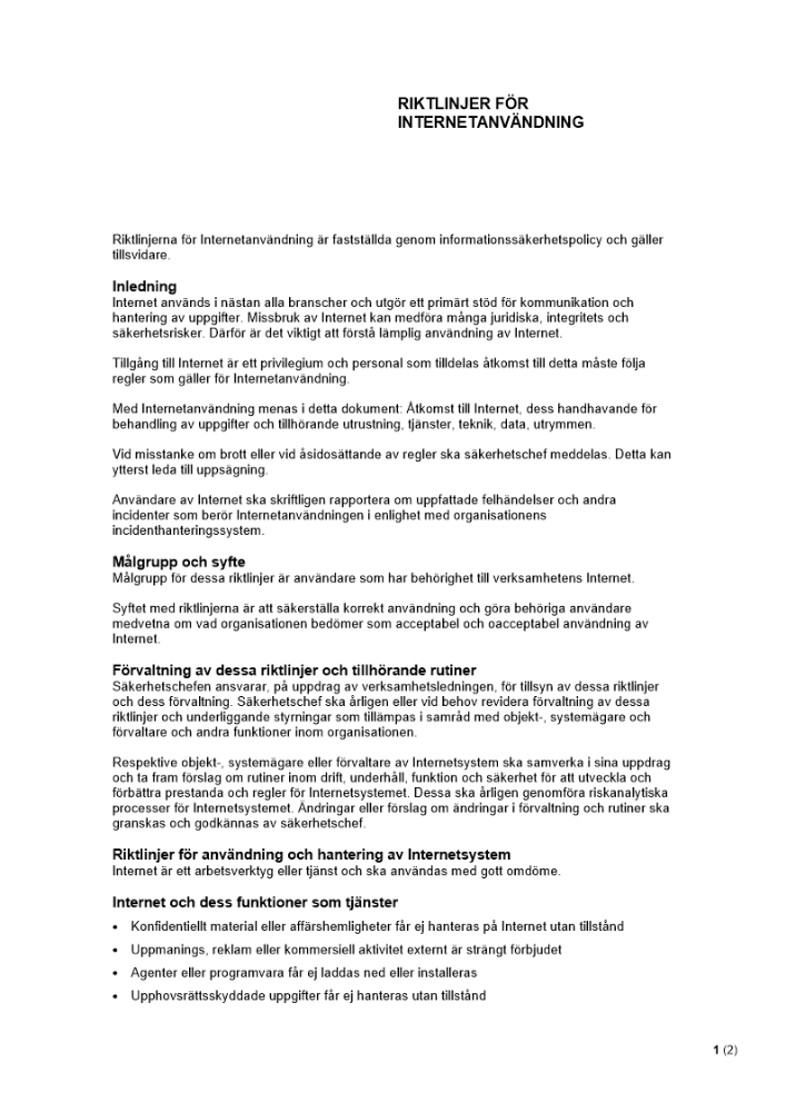 Riktlinjer - Internetanvändning