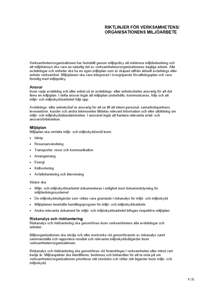 Riktlinjer för miljö och miljöskydd