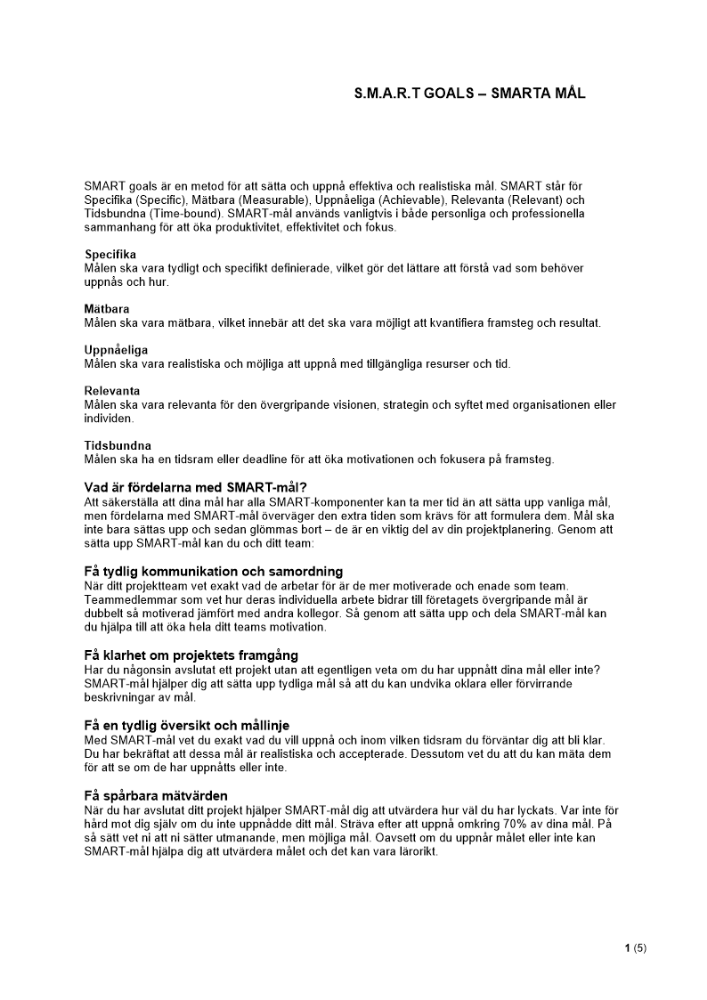 S.M.A.R.T goals – Smarta mål