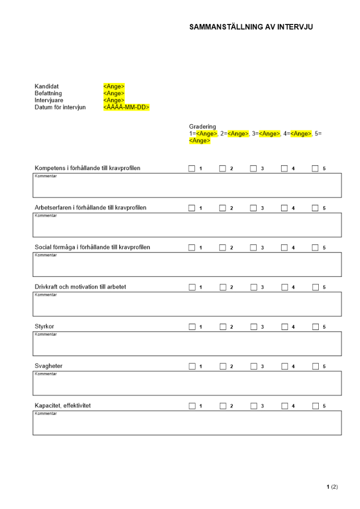 Sammanställning efter intervju