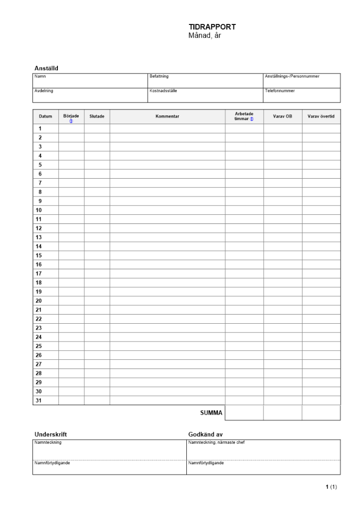 Tidrapportering - Timanställd kalendermånad