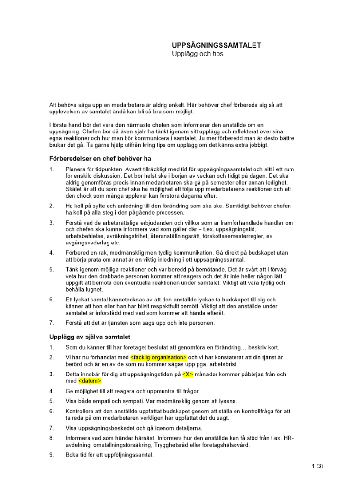 Uppsägningssamtalet - Upplägg och tips