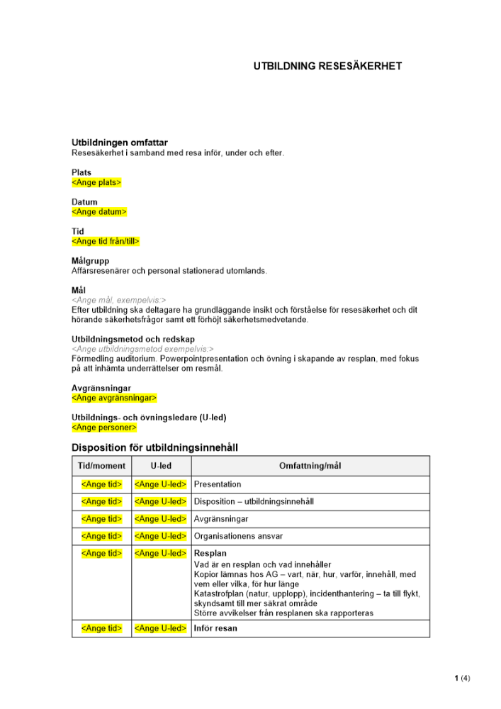 Utbildning resesäkerhet