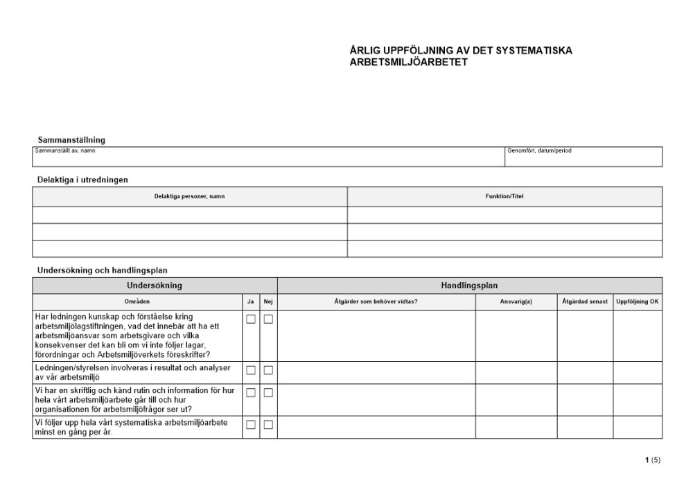 Årlig uppföljning av det systematiska arbetsmiljöarbetet