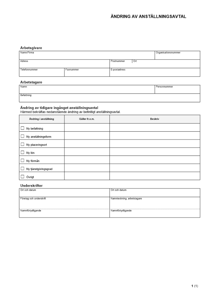 Ändring av anställningsavtal