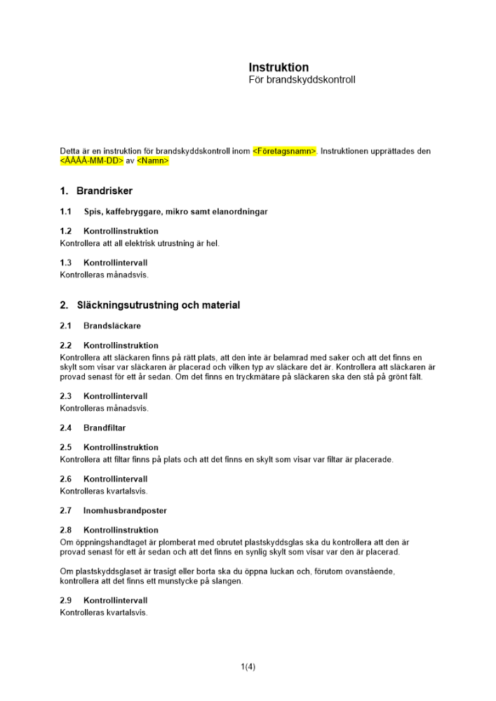 Instruktion brandskyddskontroll