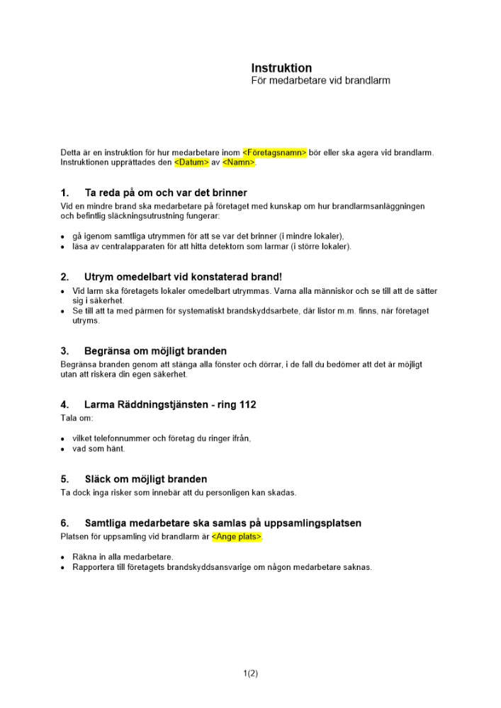 Instruktion vid brandlarm