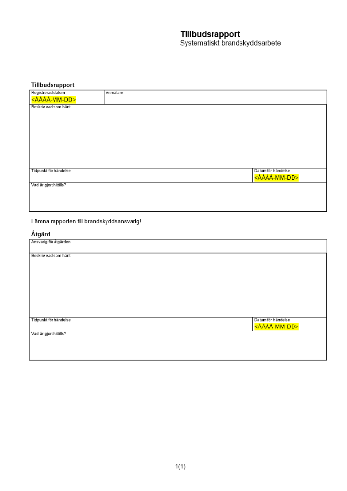 Tillbudsrapport - systematiskt brandskyddsarbete