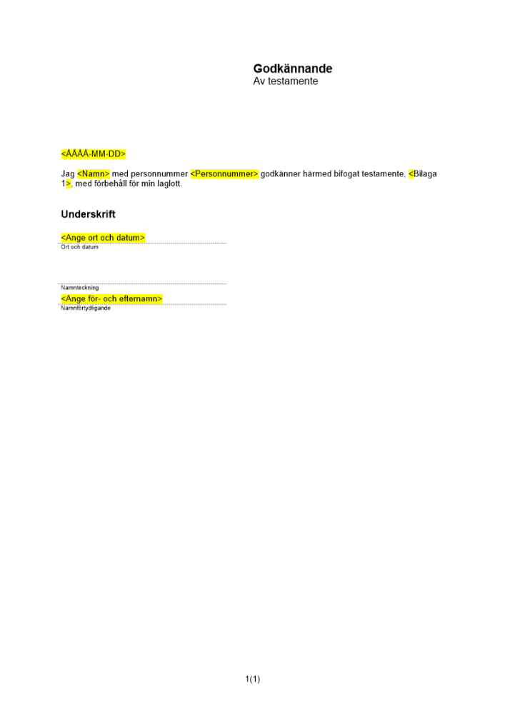 Godkännande av testamente (Förbehåll för laglott)